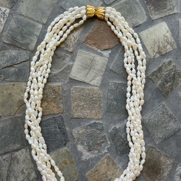 Freshwater Multi-Strand Pearl 14K Gold Plated Necklace - Picture 5 of 10